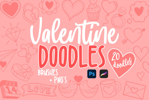 Valentine Doodles Brushes and PNGs for Creators